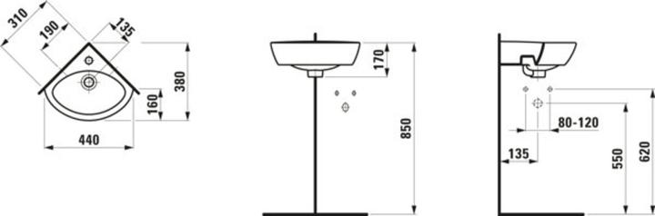 Image du produit Laufen Lave-mains d'angle PRO L 440x380mm m ÜL 1 version HL blanc (380 mm, 440 mm)