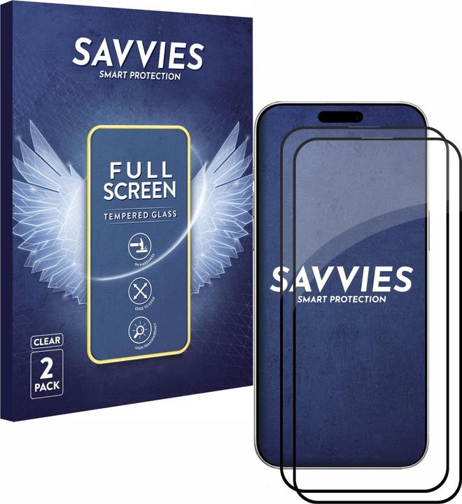 Immagine prodotto Savvies Protezione dello schermo in vetro blindato a schermo intero (2 Pezzo/i, Apple iPhone 16 Pro)