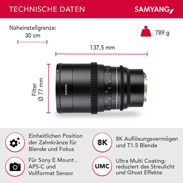 Actual product image Samyang MF 35mm T1.5 VDSLR MK2 Sony E (Sony E, full size, APS-C / DX, Micro Four Thirds)