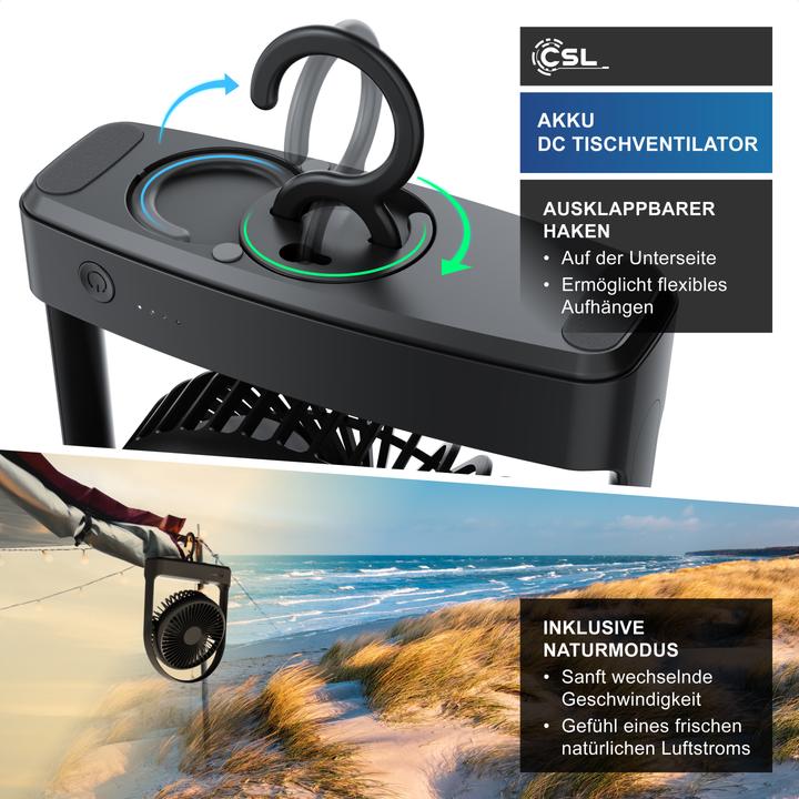 Actual product image CSL Akku Tischventilator, sehr leise, USB Mini Desk Fan, Schreibtischventilator, mobiler Lüfter DC Motor (46.40 dB)