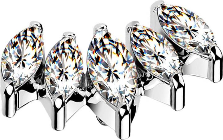 Produktbild Star Piercing Dermal Anchor Fächer silber mit fünf Kristalle silber (ohne Messing, Titan G23)
