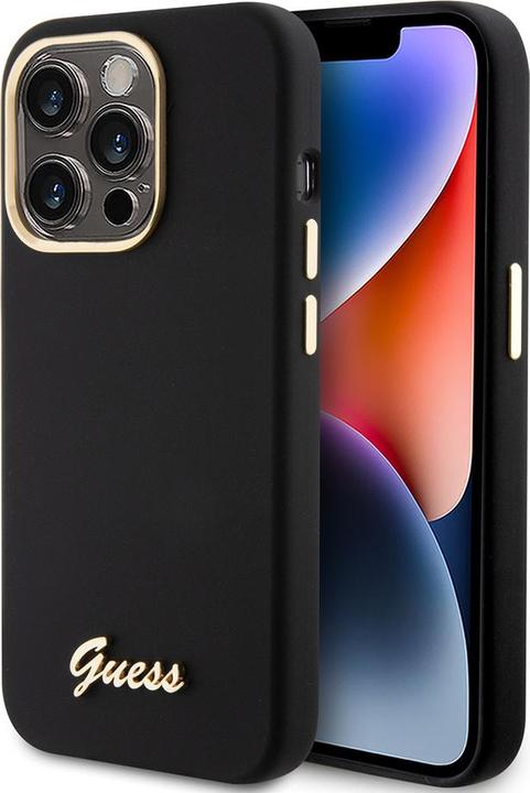 Actual product image Guess GUHCP15LSMBSLK iPhone 15 Pro 6.1" czarny/black hardcase Silicone Script Metal Logo & Frame (Apple iPhone 15 Pro)
