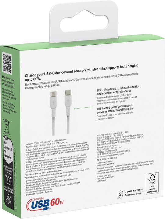 Produktbild Belkin USB-C to USB-C PVC White 1m Twin Pack (1 m, USB 2.0)
