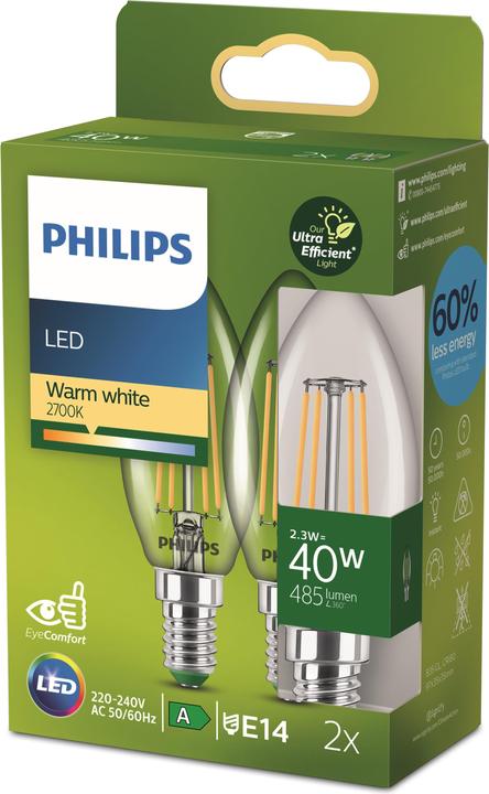 Image du produit Philips Classic LED ultra-efficaces (E14, 2.30 W, 485 lm, 1 x, A)