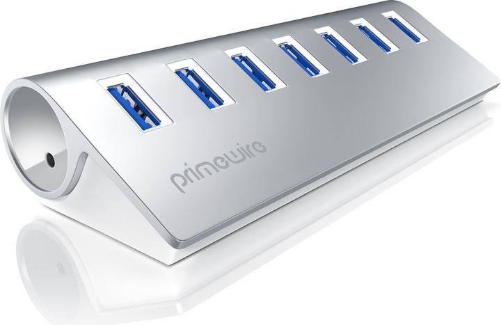 Primewire 7 Port USB 3.2 Hub mit Netzteil,USB Hub gebürstetes Aluminium-Gehäuse (USB-A, 7 Ports)