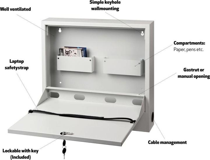 Immagine prodotto Multibrackets Cassetta a muro con serratura, bianca, capacità di carico 5 kg (Muro)