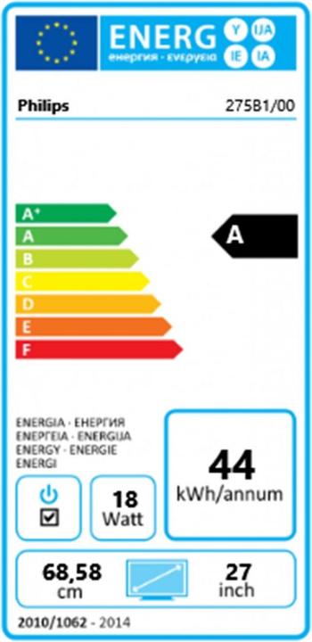 Energy Label Philips 275B1/00 (2560 x 1440 pixels, 27")