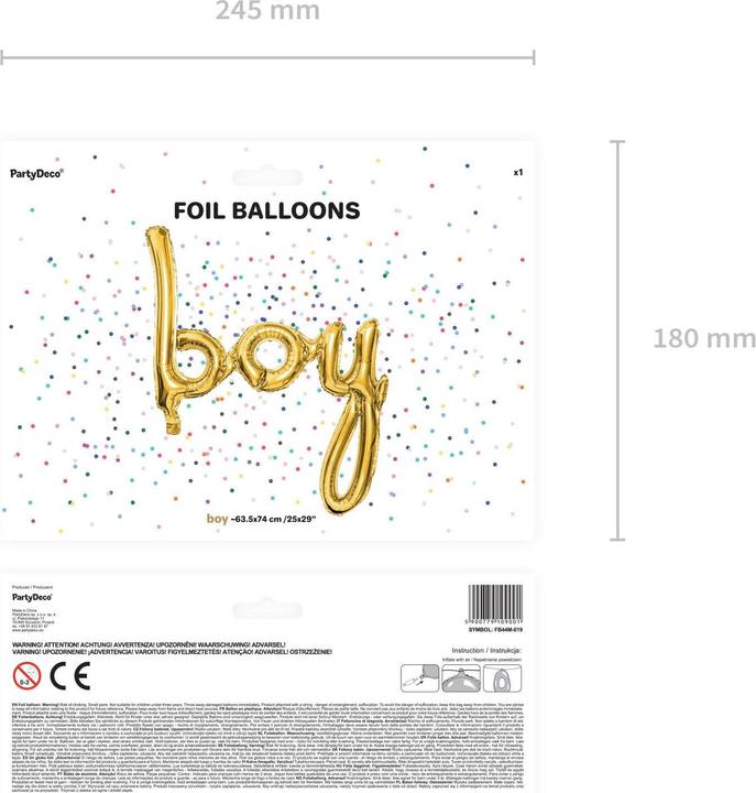 Actual product image Partydeco Foil balloon Boy 63.5 x 74 cm gold, 1 piece (1 x)
