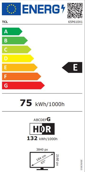 Energy Label TCL 55P610 (55", LCD, 4K, 2020)