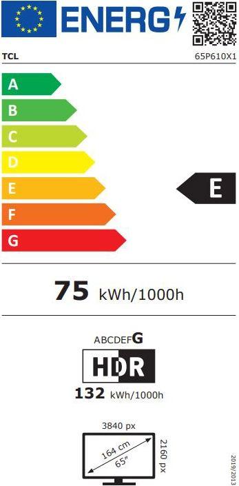 Etichetta energetica TCL 43P610 TV (43 pollici) Ultra HD Smart TV Wi-Fi (43", LCD, 4K, 2020)