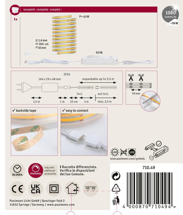 Actual product image Paulmann MaxLED 1000 Full-Line COB Stripe Set (Warm white, 300 cm, Indoor)