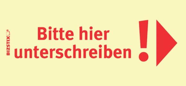 Actual product image Bizstix Sticky notes 75x35mm yellow 'Please sign here arrow pointing right' PU=5 pads