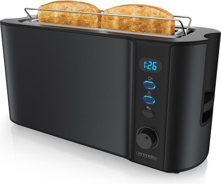 Actual product image Arendo Toaster stainless steel 2 slices long slot, bun warmer, display with remaining time indicator
