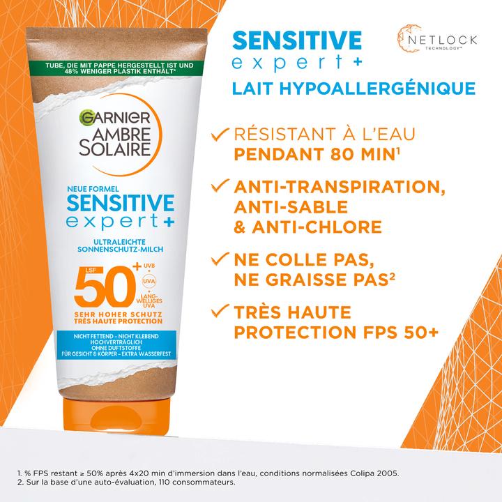 Produktbild Garnier Ambre Solaire Sensitive expert+ (Sonnenmilch, SPF 50+, 200 ml, 210 g)