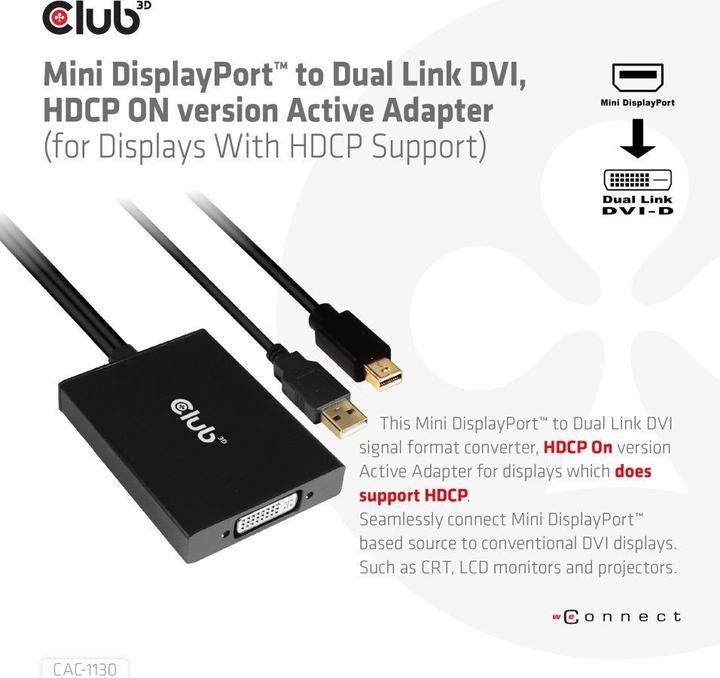 Actual product image Club 3D CAC-1130 (USB-A, Mini DP, 6.10 cm)