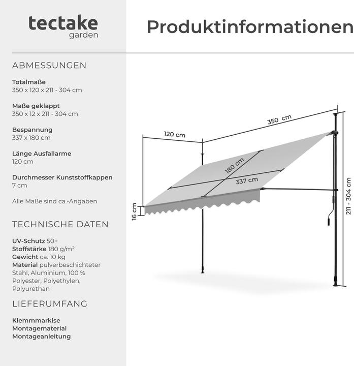 Actual product image tectake Store à pince sans perçage avec manivelle, réglable en hauteur (3.50 m)
