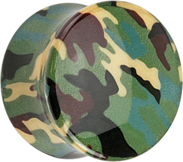 Actual product image Star Piercing Flared Plug Camouflage Military Green (without brass, Acrylic)