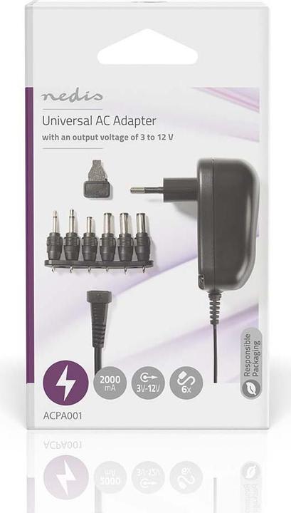 Immagine prodotto Nedis ACPA001 Alimentatore universale 3/4,5/5/6/7,5/9/12 VDC 1,0 A