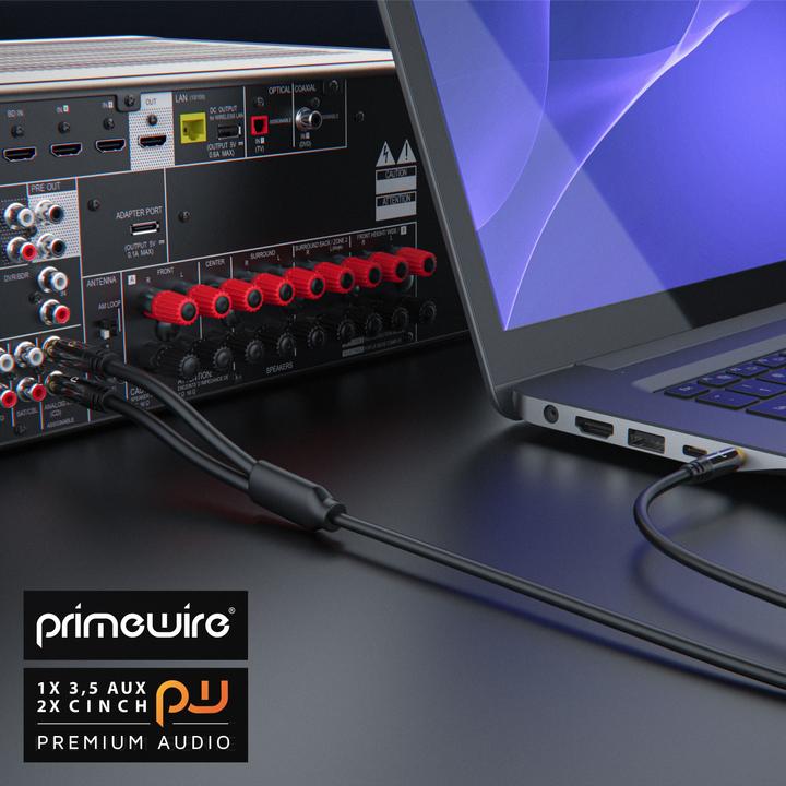 Produktbild Primewire Cinch zu 3,5mm Klinke Audio Kabel, Cinchkabel, RCA, AUX, Stereo HiFi Adapter mehrfach geschirmt (2 m, 3.5mm Klinke (AUX), Cinch)