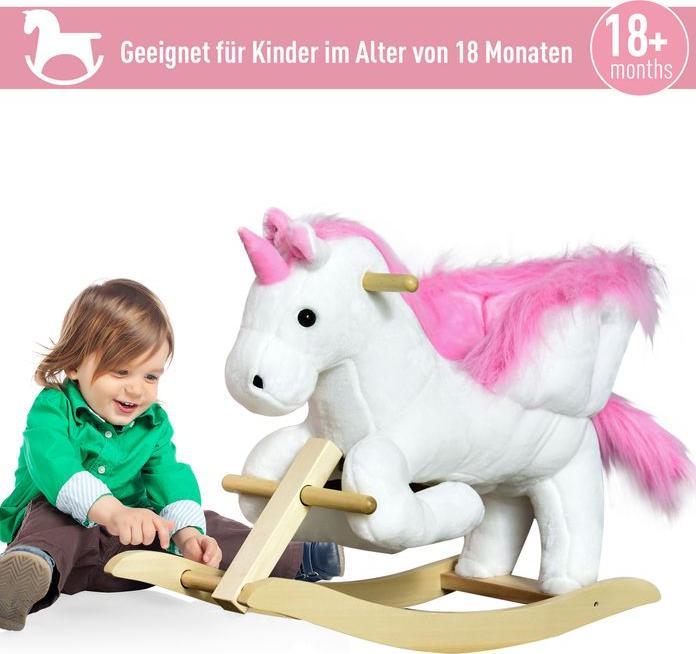 Immagine prodotto Swisshandel24 Cavallo a dondolo Animale a dondolo per bambini Rosa+Bianco 65 x 32 x 55 cm