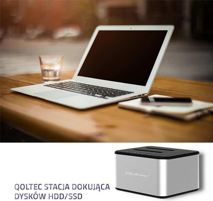 Actual product image Qoltec 50316 2x HDD/SSD docking station 2.5/3.5inch SATA USB 3.0 Cloning