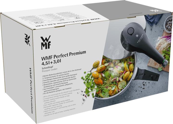 Produktbild WMF Schnellkochtopf 3tlg 4,5+3,0l Dampfkochtopf Perfect Premium Induktion (22 cm, Dampfkochtopf, Edelstahl)