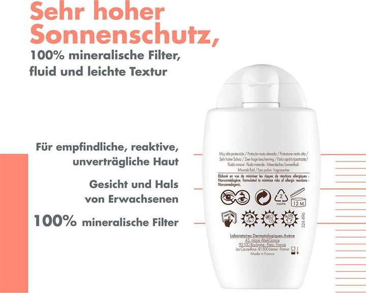 Image du produit Avène Sun Fluid Mineral SPF50+ (Crème solaire, SPF 50+, 40 ml, 71 g)