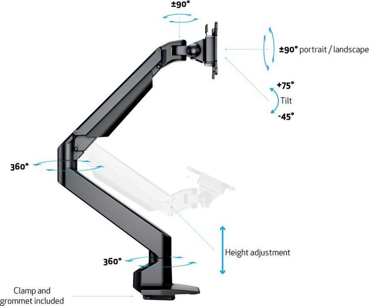 Actual product image Multibrackets Gas lift arm single (Table, 32")