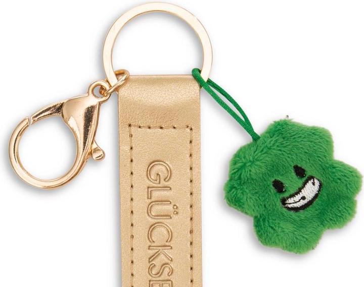 Actual product image Magni NICI Schlüsselanhänger Glücksbringer Kunstlederband mit Kleeblatt gold 10cm