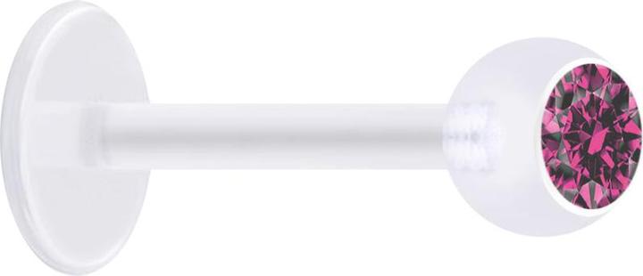 Star Piercing Micro Labret transparent mit Kugel und Kristall pink (ohne Messing, Bioflex)