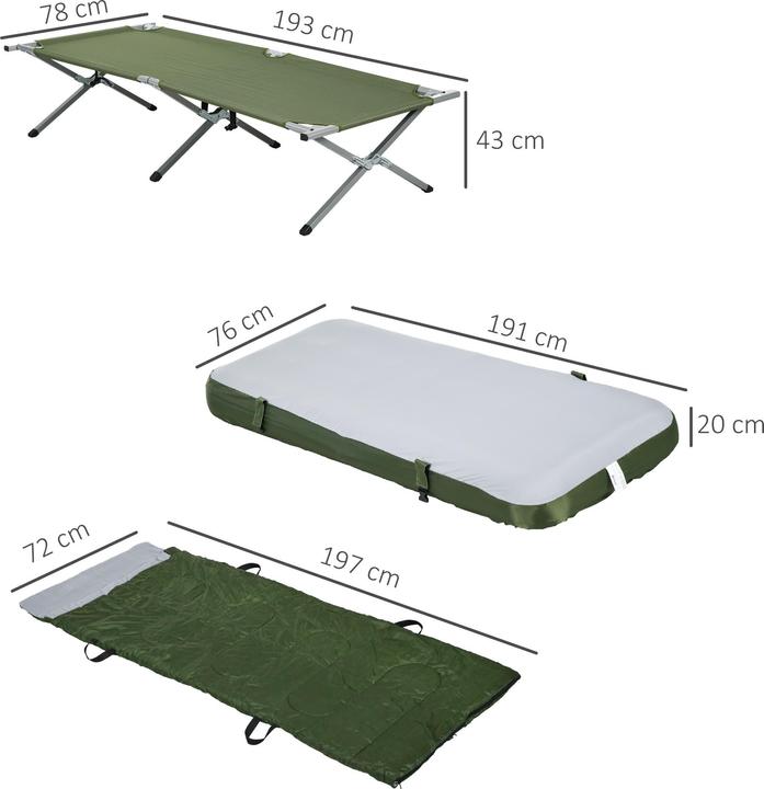 Produktbild Outsunny Campingbett-Set inklusive Matratze, Schlafsack und Kopfkissen