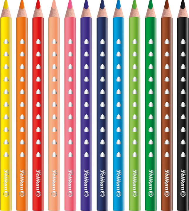 Image du produit Pelikan Crayons de couleur triangulaires Silverino (Orange, Jaune, Couleur de peau, Violet, Vert foncé, Pink, Noir, Rouge, Vert clair, Marron, Bleu foncé, Bleu clair, 12 x)
