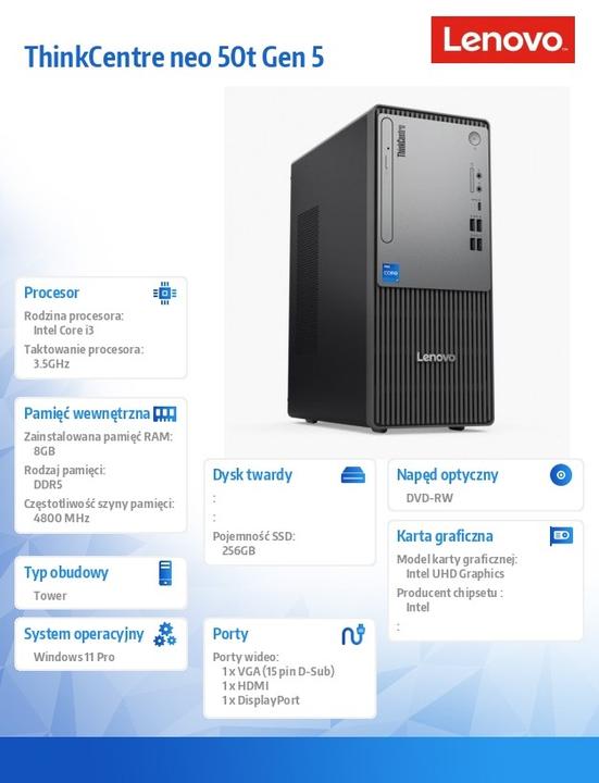 Actual product image Lenovo ThinkCentre neo 50t Gen 5 (Intel Core i3-14100, 8 GB, 256 GB, UHD Graphics 730)