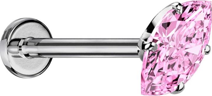 Star Piercing Micro Threadless Labret silber mit Oval Kristall pink gefasst (ohne Messing, Titan G23)