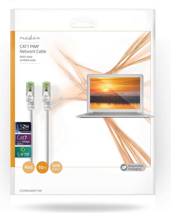 Image du produit Nedis CCGP85420WT100 Câble Cat 7 PiMF RJ45 mâle RJ45 mâle 100.0 m Rond LSZH Blanc Sachet plastique (S/FTP, CAT7, 10 m)