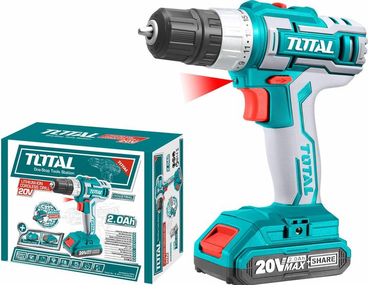 Immagine prodotto Total Trapano avvitatore a batteria, 1x2000mAh, 20V Li-Ion, caricatore 2h (Batteria ricaricabile)