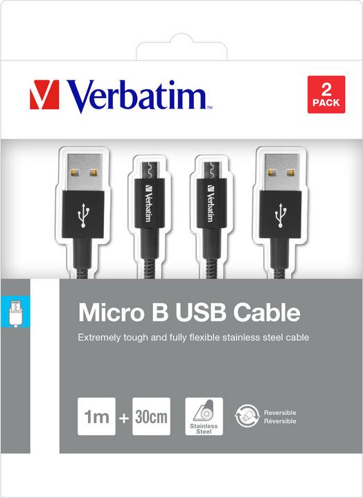 Actual product image Verbatim Micro USB Cable Sync & Charge 100cm black + 30 cm black (1 m, USB 2.0)