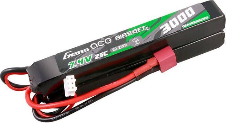 Actual product image Gens Ace 25C 3000mAh 2S2P 7.4V Saddle Airsoft Gun Lipo Battery with Mini Deans(T) Plug (7.40 V, 3000 mAh)