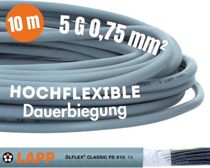 Actual product image Lapp 10 Meter 0026122 ÖLFLEX CLASSIC FD 810 Steuerleitung 5x0,75 mm² grau mit grün-gelbem Schutzleit (10 m)