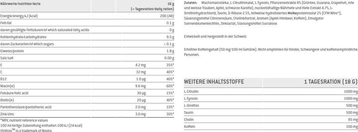 Nutritional values and ingredients Sponser Pre-Workout Booster (Cola, 1 pcs., 256 g)