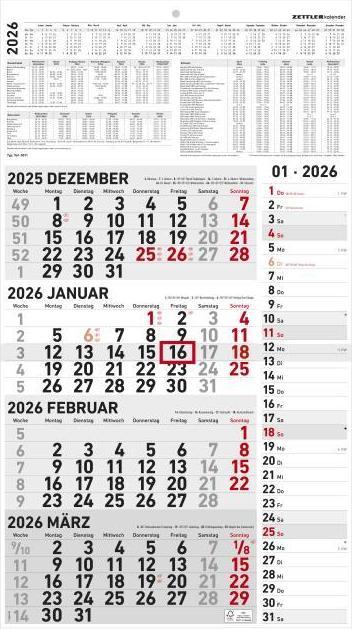 Produktbild 4-Monatskalender Kombi 2026 - Büro-Kalender 33x45 cm (geöffnet) - mit Datumsschieber - - (33 x 45 cm, Harter Einband, Deutsch)