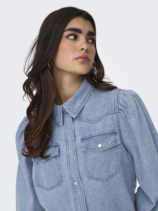 Actual product image Only Loose fit shirt collar puff sleeves shirt denim shirt (XS)