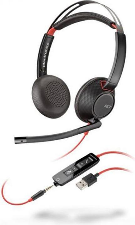 Actual product image HP Blackwire 5220 Stereo Wired Headset, USB-C, 3.5mm, USB-C/A Adapter, Black (Cable, USB-C)
