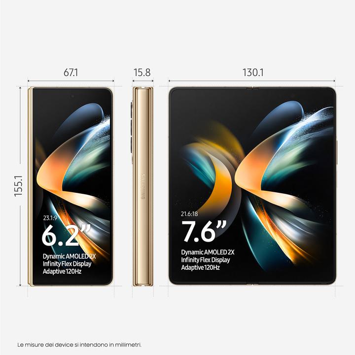 Immagine prodotto Samsung Galaxy Z Fold4 (256 GB, Beige, 7.60", SIM + eSIM, 50 Mpx, 5G)