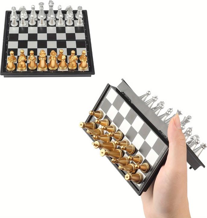 Produktbild PhoneLook Mini Magnetisches Schachbrett Reise-Set Klappbar (12 cm) ideal für Reisen mit goldenen und silbernen