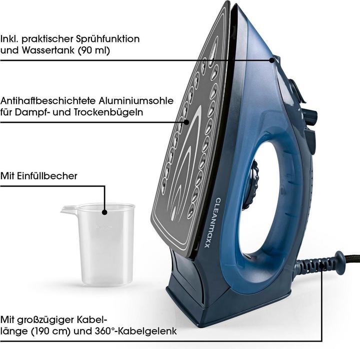 Immagine prodotto CleanMaxx Ferro da stiro a vapore edizione CLEAN (2200 W, 0.70 g/min)