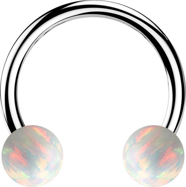 Star Piercing Micro Circular Barbell silber mit zwei Kugeln Opal weiss (Chirurgenstahl 316L, ohne Messing)