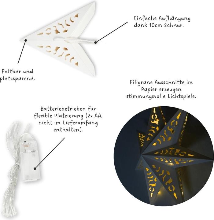 Image du produit Hermex LED Étoile de Noël Étoile lumineuse Hanging Star Lanterne d'éclairage Étoile pliante