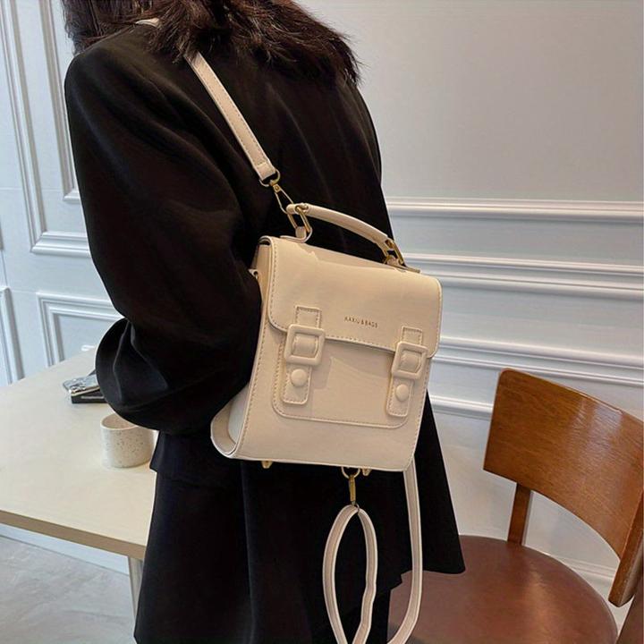 Only-Bags.Store Vintage Klappe Rucksack, Schnalle Dekor Schule Tasche, PU Top Handle Crossbody Bag
