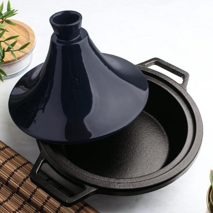 Actual product image BerlingerHaus "Tajin" 2L | enamelled cast iron casserole 22 × 7.5cm (h-25cm with ceramic lid) Moonli (22 cm, Tajine pot, Cast iron)